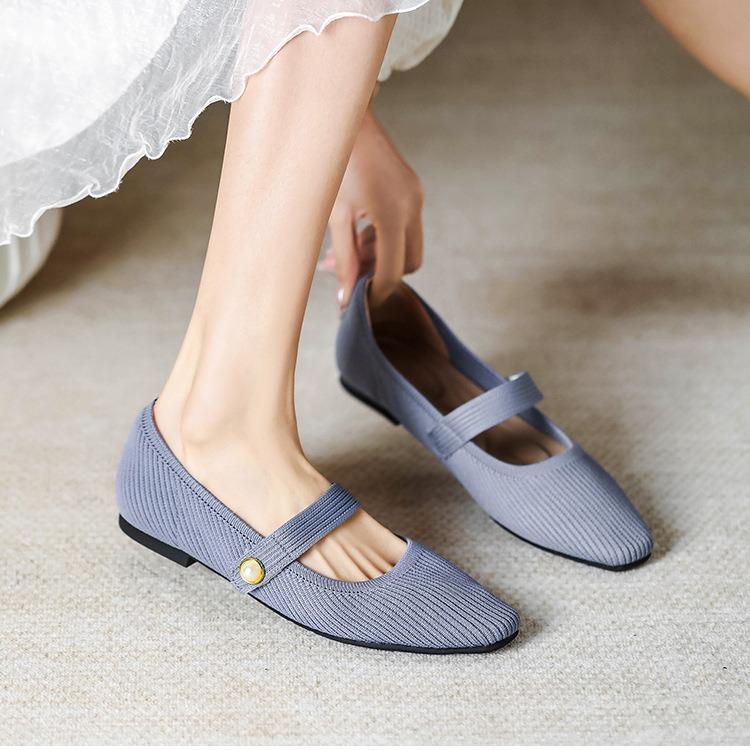 Square Toe Mary Jane Woven Flats Newgew
