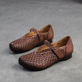 Women Retro Plaited Leather Soft Velcro Flats Newgew Shoes