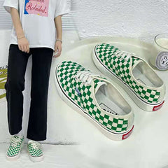 Spring Female Korean Style Chessboard Plaid Canvas Shoes Newgew