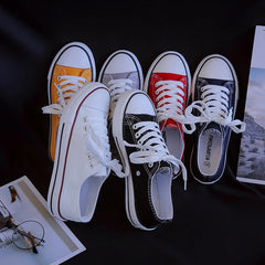 Women's Korean Evergreen Colored Flat Schoolgirl Candy Canvas Shoes Newgew