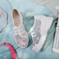 Women's Style Embroidered Ancient Height Increasing Canvas Shoes Newgew