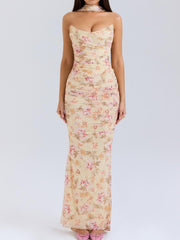 Floral Strapless Bodice and High Waist Skirt with Tie Set Newgew Dresses