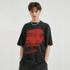 'Red Phantom Face' Acid Wash Graphic T-Shirt Newgew