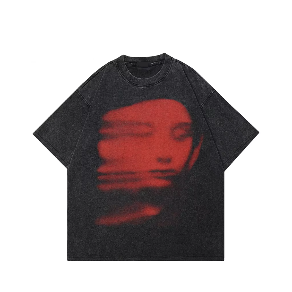 'Red Phantom Face' Acid Wash Graphic T-Shirt Newgew