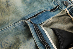 Religious Print Denim Shorts Newgew