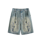 Religious Print Denim Shorts Newgew