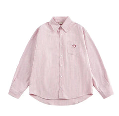 Smiley Face Embroidered Stripe Shirt Newgew