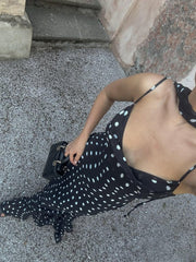 Black And Cream Polka Dot Ruffle Maxi Dress Newgew Dresses