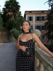 Black And Cream Polka Dot Ruffle Maxi Dress Newgew Dresses