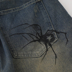 Spider Print Denim Shorts Newgew
