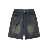 Spider Print Denim Shorts Newgew