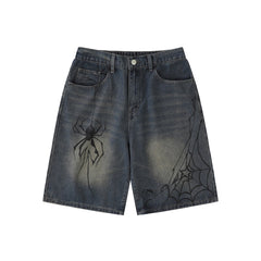 Spider Print Denim Shorts Newgew