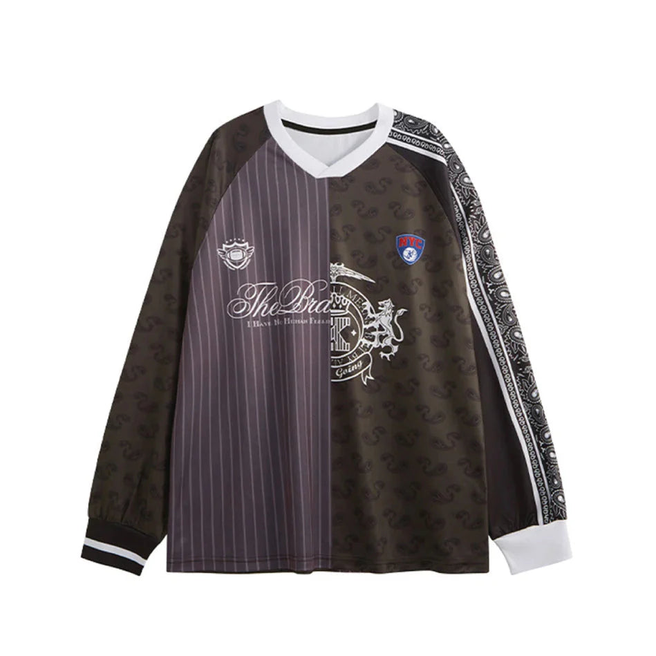 Spliced Patchwork Long Sleeve Sports Jersey Newgew