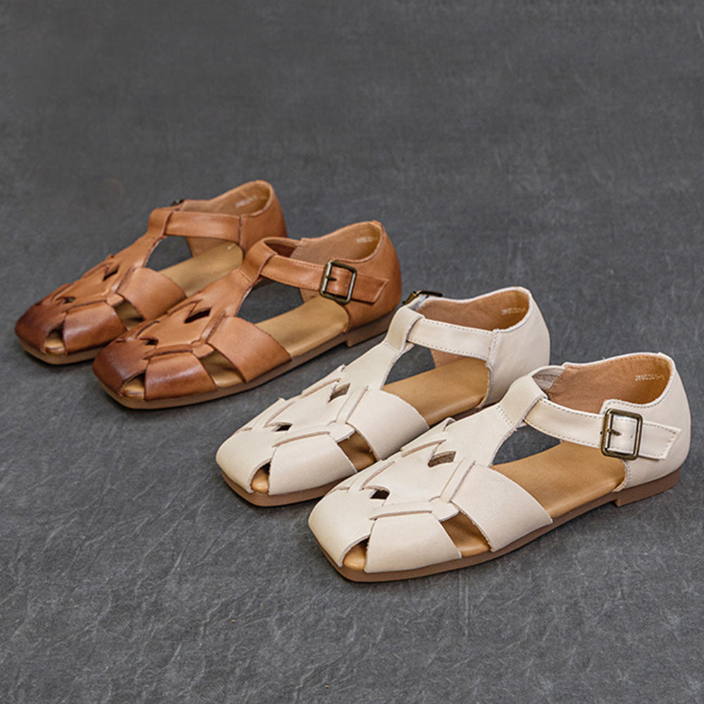 Vintage Unique Flat Square Toe Sandals Newgew Shoes