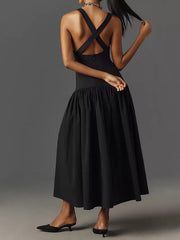 Sleeveless Linen Drop-Waist Midi Dress Newgew Dresses