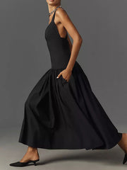 Sleeveless Linen Drop-Waist Midi Dress Newgew Dresses