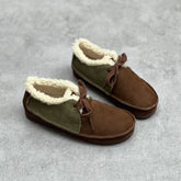 Women Retro Handmade Color-block Stitched Fleece Flat Shoes Newgew Shoes