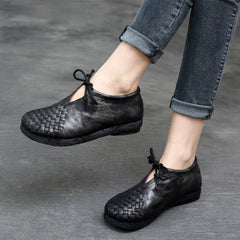 Woven Lace-up Leather Flats Newgew Shoes