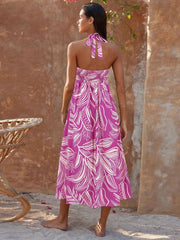 Loral Print Halter Maxi Dress-Pink Newgew Dresses