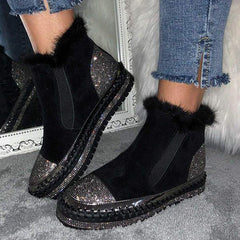 Women Warm Slip On Rhinestone Platform Ankle Boots NewGew