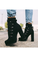 Lace-up Studded High-heel Suede Martin Boots NewGew