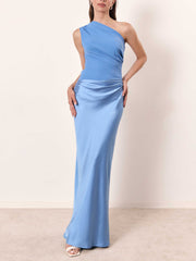 Elegant One Shoulder Neck Pleated Party Maxi Dress Newgew Dresses