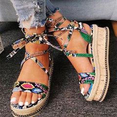Fashion Casual Bandage Patchwork Round Comfortable Wedges Shoes NewGew