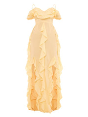 Lemon Cold Shoulder Ruffle Detail Maxi Dress Newgew Dresses