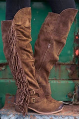 Retro Thick Heel Large Size Long Tube Tassel Boots NewGew