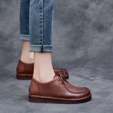 Women Retro Minimalist Leather Flat Casual Shoes Newgew Shoes