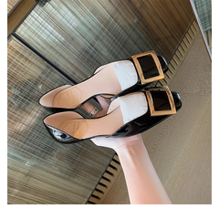 RV square buckle patent leather square toe flat shoes NewGew