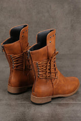 Vintage Faux Leather Studded Lace-Up Mid-Calf Casual Boots NewGew
