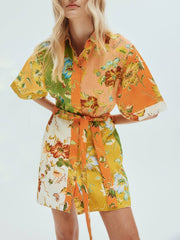 Unique contrasting floral print mini dress Newgew Dresses