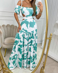 Off-the-shoulder Printed Cutout Maxi Dress Newgew Dresses