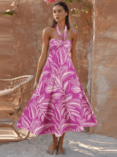 Loral Print Halter Maxi Dress-Pink Newgew Dresses