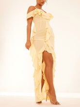 Lemon Cold Shoulder Ruffle Detail Maxi Dress Newgew Dresses