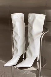 Stylish Imitation Leather Solid Color Pointed Toe High Boots NewGew