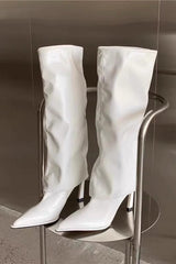 Stylish Imitation Leather Solid Color Pointed Toe High Boots NewGew