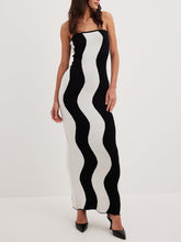 Wavy Striped Contrast Bandeau Midi Dress Newgew Dresses