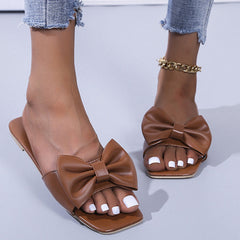 Fashion Casual Patchwork Solid Color With Bow Square Comfortable Shoes NewGew