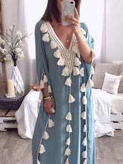 V-Neck Fringed Panel Dress Newgew Dresses