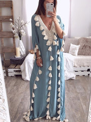 V-Neck Fringed Panel Dress Newgew Dresses