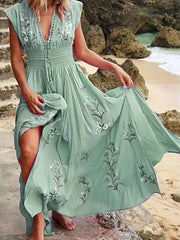 V Neck French Beach Boho Print Dress Newgew Dresses