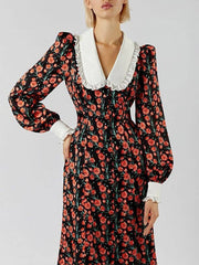 Printed Doll Collar Midi Dress Newgew Dresses