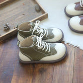 Women Retro Leather Patchwork Casual Flat Boots Newgew Shoes