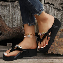 Casual Patchwork With Bow Round Comfortable Wedges Shoes (Heel Height 1.97in) NewGew