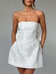 Fashionable And Jacquard Tube Top Bow Mini Dress Newgew Dresses