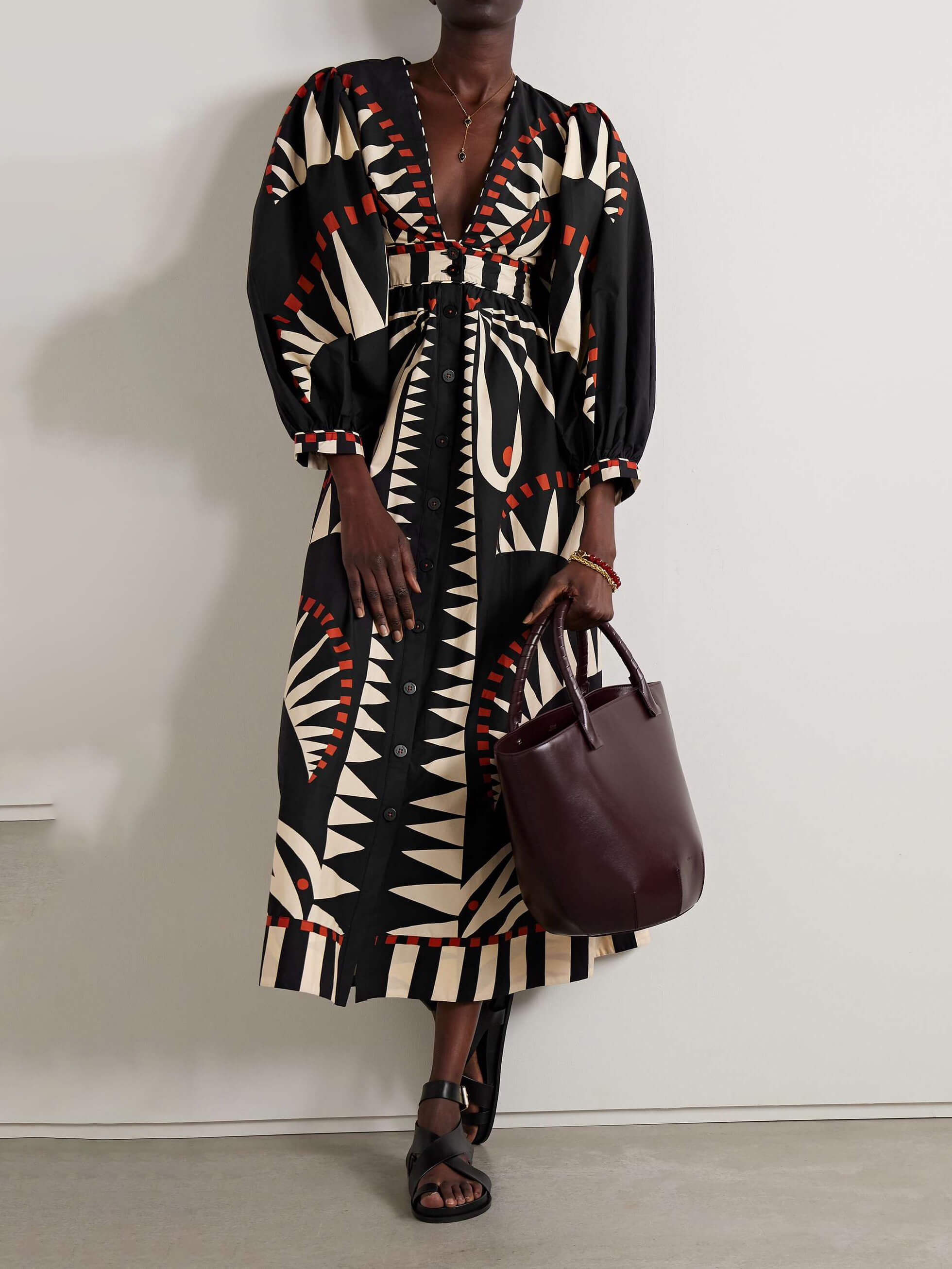 Unique Coconut Jungle Print Puff Sleeve Long Midi Dress Newgew Dresses