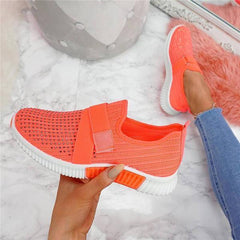 Women Fashion Bling Rhinestones Flyknit Fabric Slip On Breathable Platform Sneakers NewGew