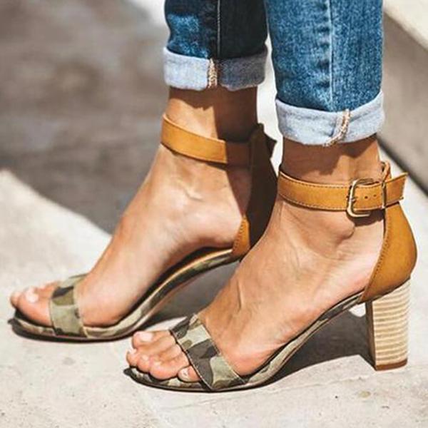 Camouflage Chunky Heel Sandals NewGew